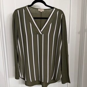 LOFT Green and White Striped Blouse